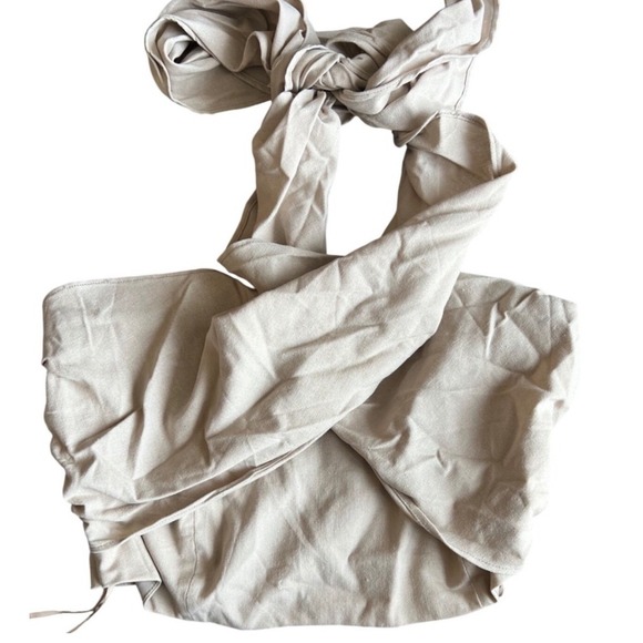 Criss Cross Halter Top Sleeveless Cotton Linen Blend Neutral Beige Size S - Picture 4 of 6